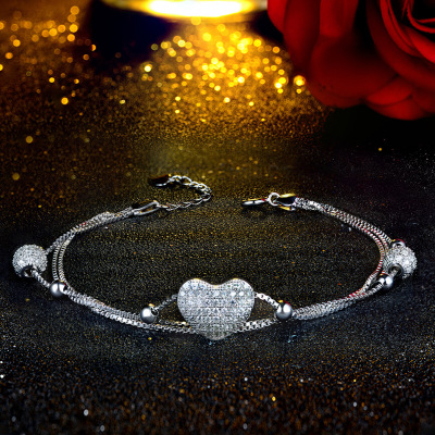 Heart Design 925 Sterling Silver Bracelet - Click Image to Close
